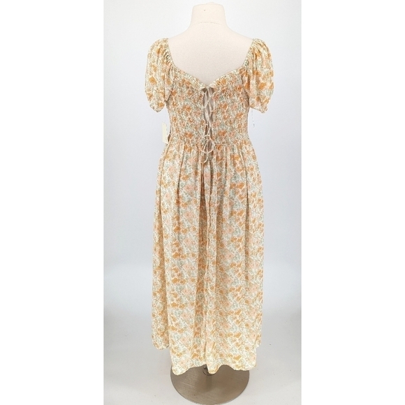 NEW Pies in the Sky Floral Lace Up Back Maxi Dress Orange 3X bohemian peasant - Picture 2 of 9